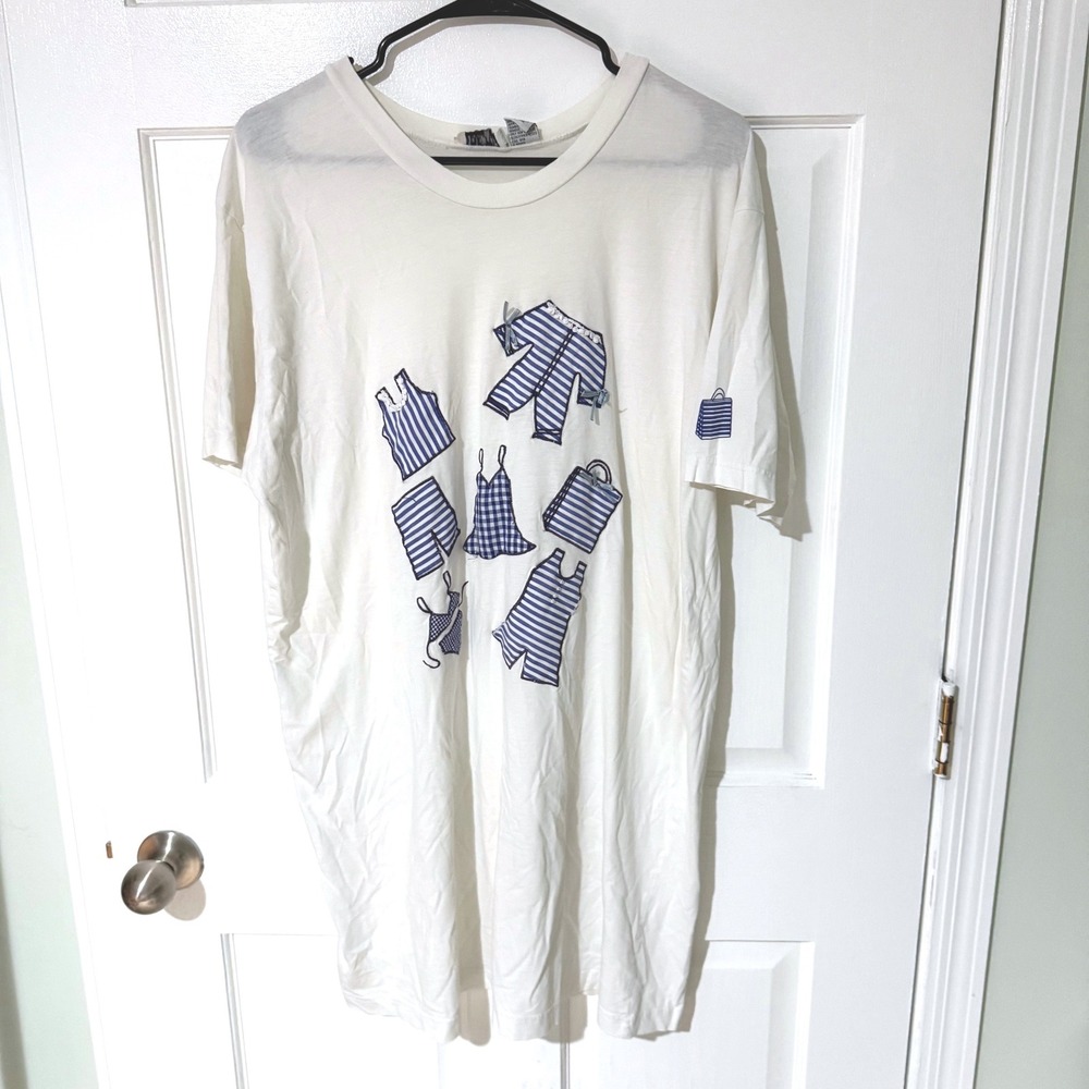 Sostanza Vintage White Cotton Swim Shirt Oversized Graphic Tee Applique O/S